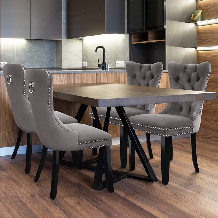 Inbox Zero Velvet Dining Chairs, Upholstered Highend Tufted Dining